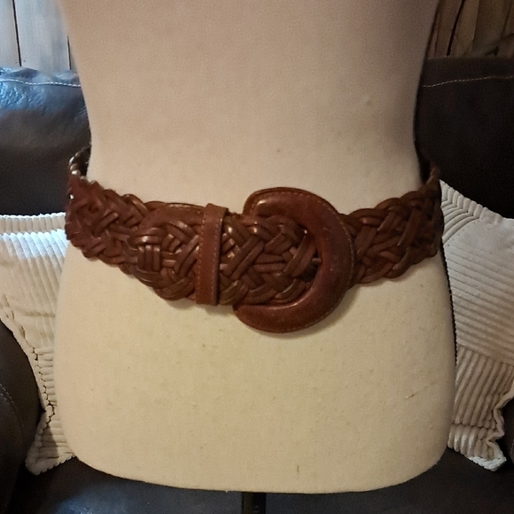 Accessories - Women Braided Genuine Wide Leather Buckle Belt Made in Turkey Boho Size S